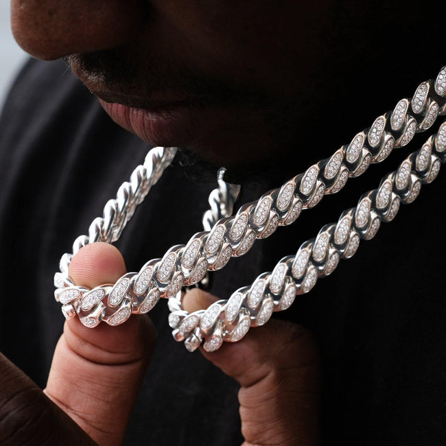 12mm Diamond Cuban Chain in White Gold Main Image
