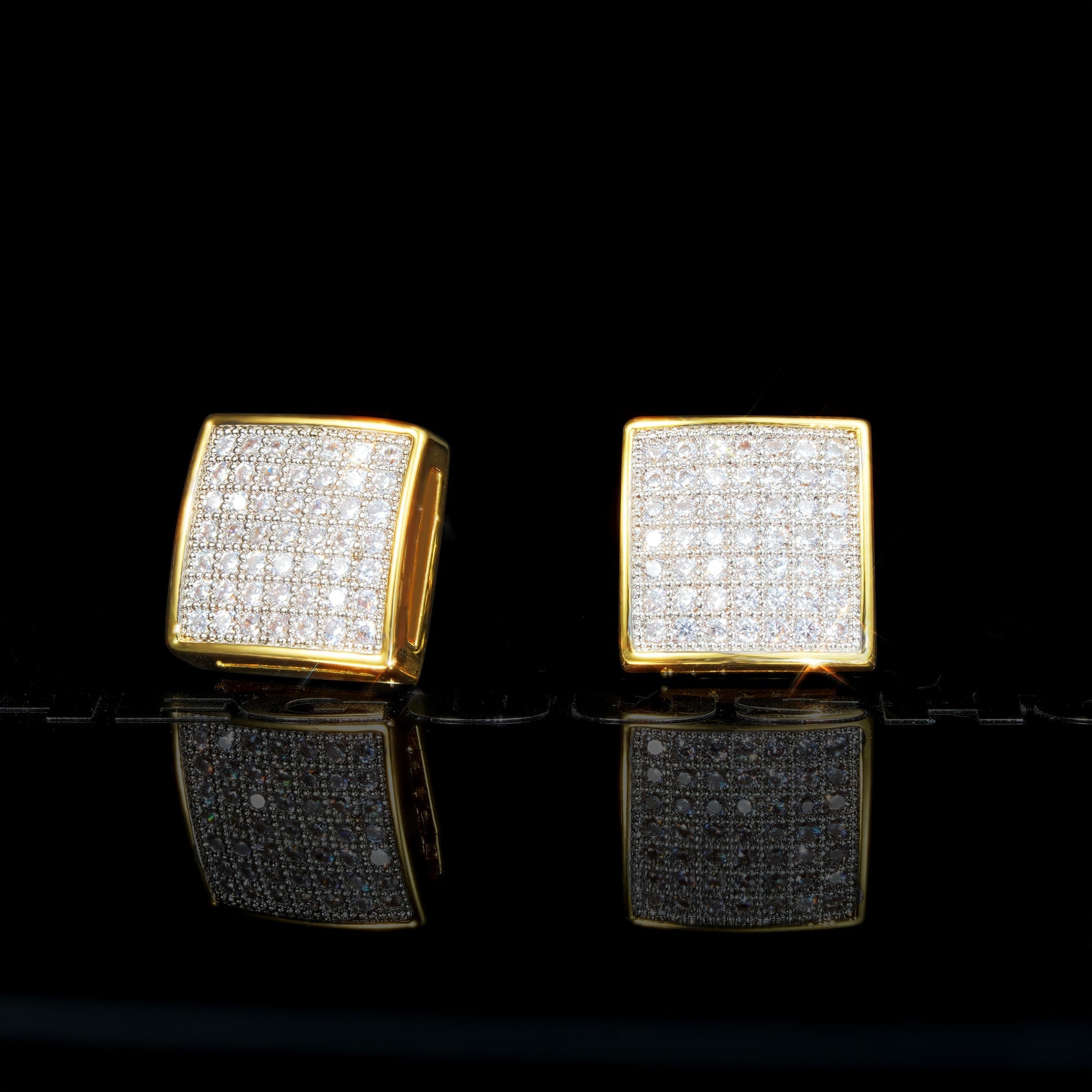 7mm Iced Two-tone Square  CZ  Gold-Plated  Stud Earring