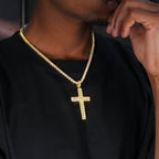 35mm  Iced Yellow Gold-Plated CZ Cross Pendant