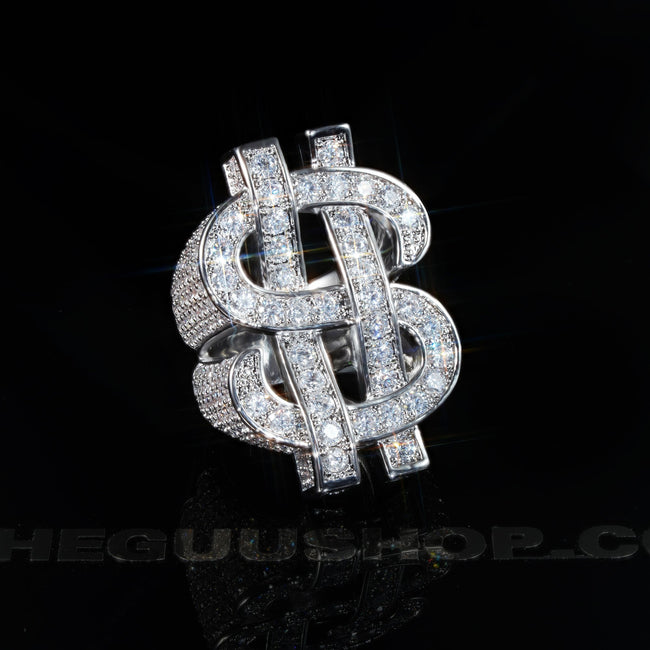 18K Yellow Gold-Plated Iced  AAA CZ Hollow US Dollar Ring Hover Image