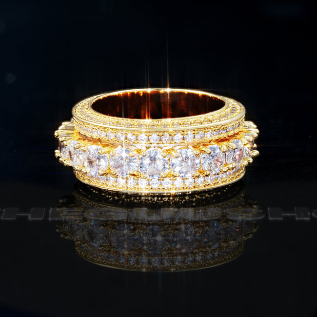 18K Gold-Plated  Five Rows Full Of Zircon  Single Layer Iced Band  Ring Hover Image