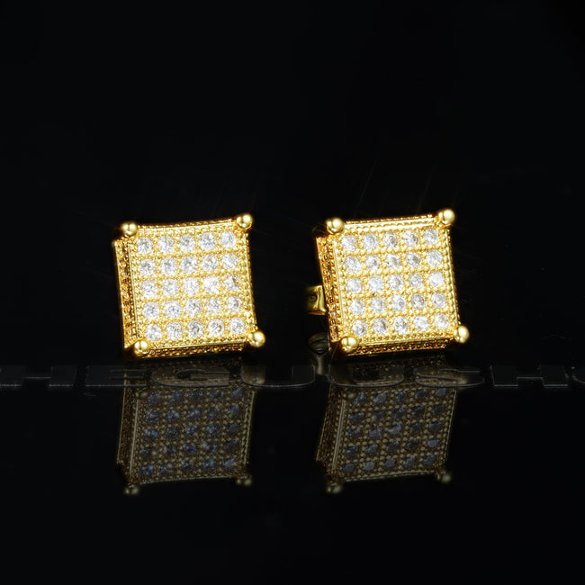Gold-Plated CZ Copper  Square Stud Earring Hover Image