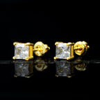 4mm  Square  18K Yellow Gold-Plated  AAA CZ Iced  Stud Earring