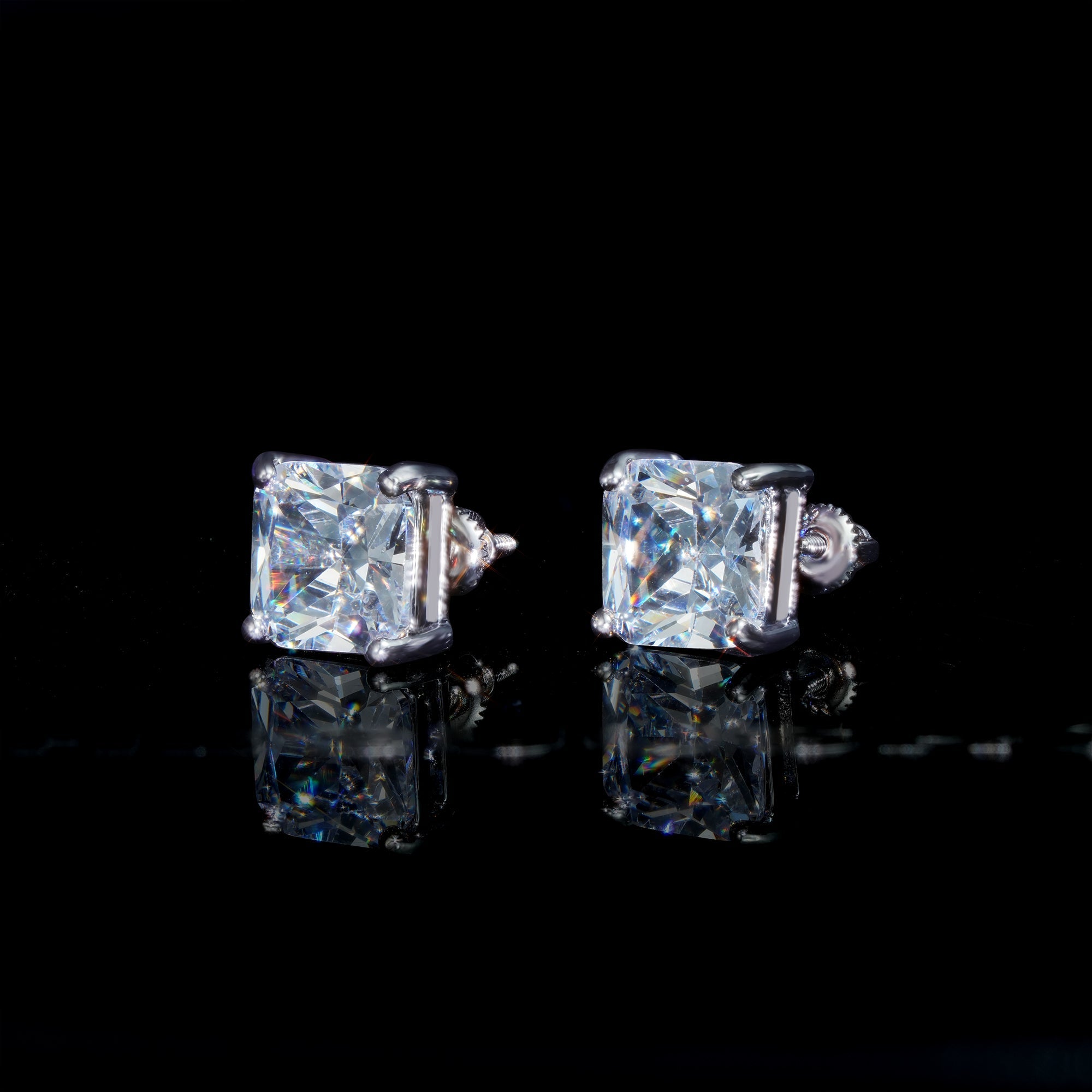 9mm  Hip Hop Gold-Plated Iced  CZ   Square Stud Earring