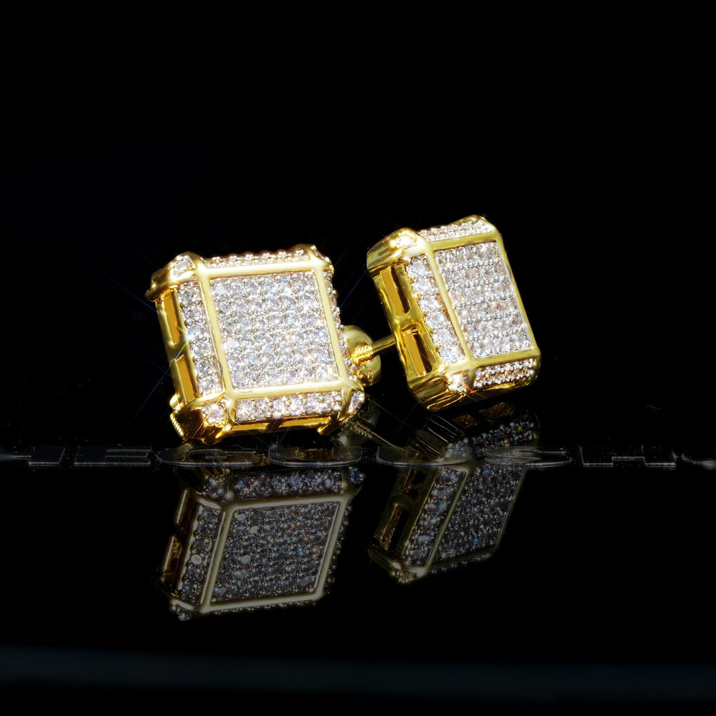 Iced Hip Hop  CZ Gold-Plated  Square Punk Stud Earring 11mm