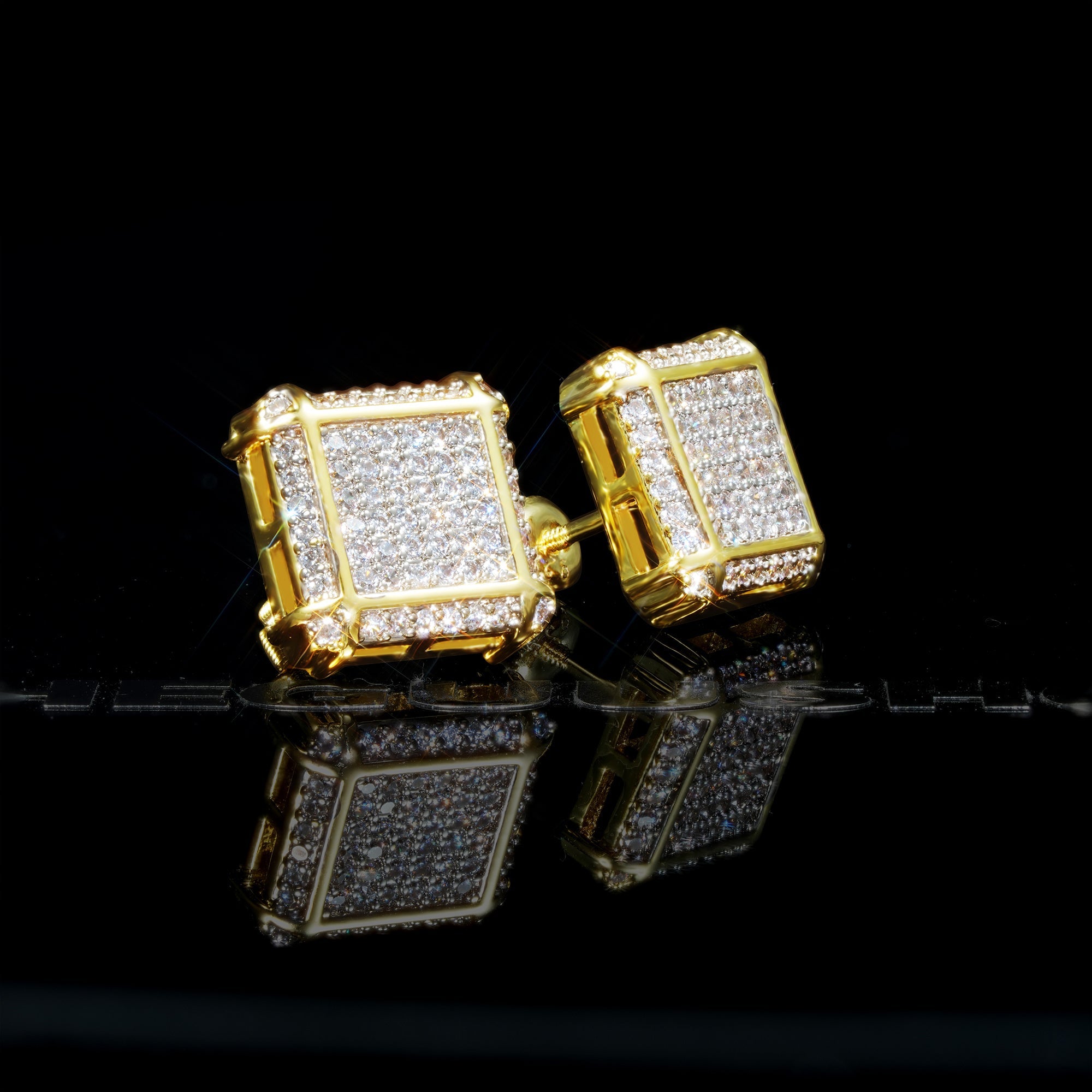 Iced Hip Hop  CZ Gold-Plated  Square Punk Stud Earring 11mm