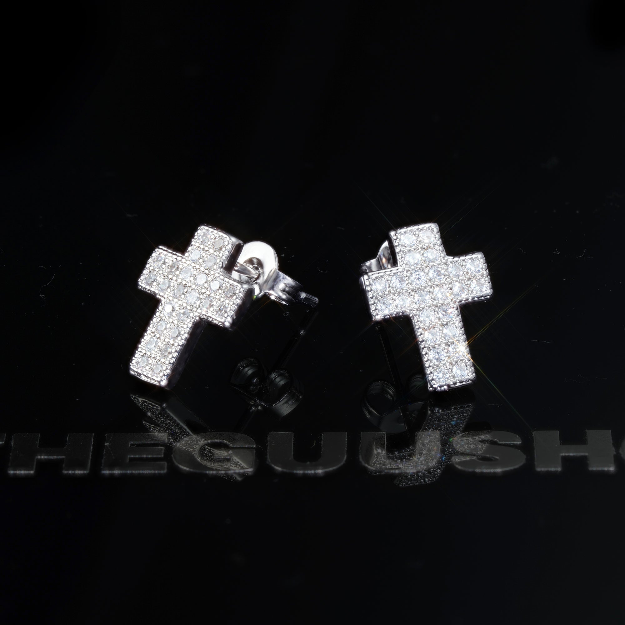 Gold-Plated CZ Cross Hip Hop Stud Earring