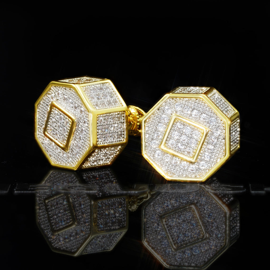 Two-tone Iced  Yellow Gold-Plated  CZ Earrings (12mm)