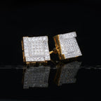 Iced Gold-Plated CZ  Two-tone Square Ring Ladder Hip Hop Stud Earring