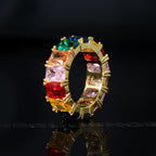 LIMITED STOCK!Gold-Plated  Micro-inlay CZ Rainbow Ring
