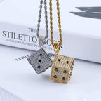Two-tone CZ Black And White  Dice Pendant Jewelry