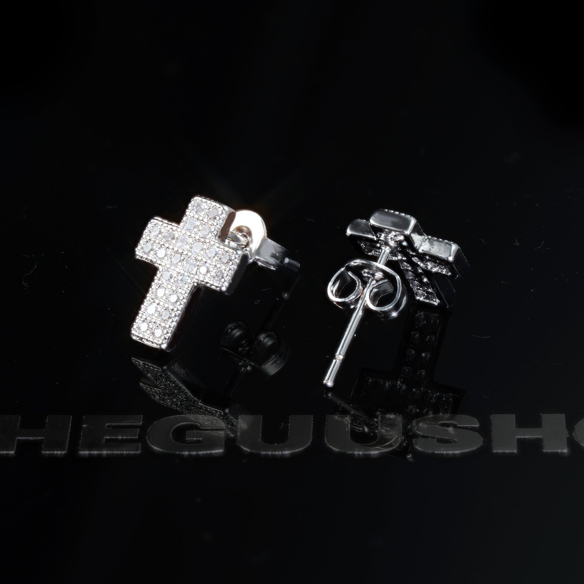 Gold-Plated CZ Cross Hip Hop Stud Earring