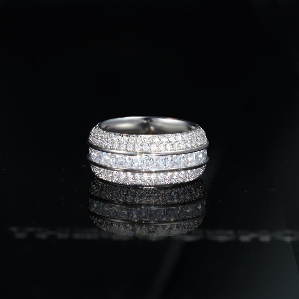 Iced  AAA CZ  18K Yellow Gold-Plated  Five Rows  Hollow Ring