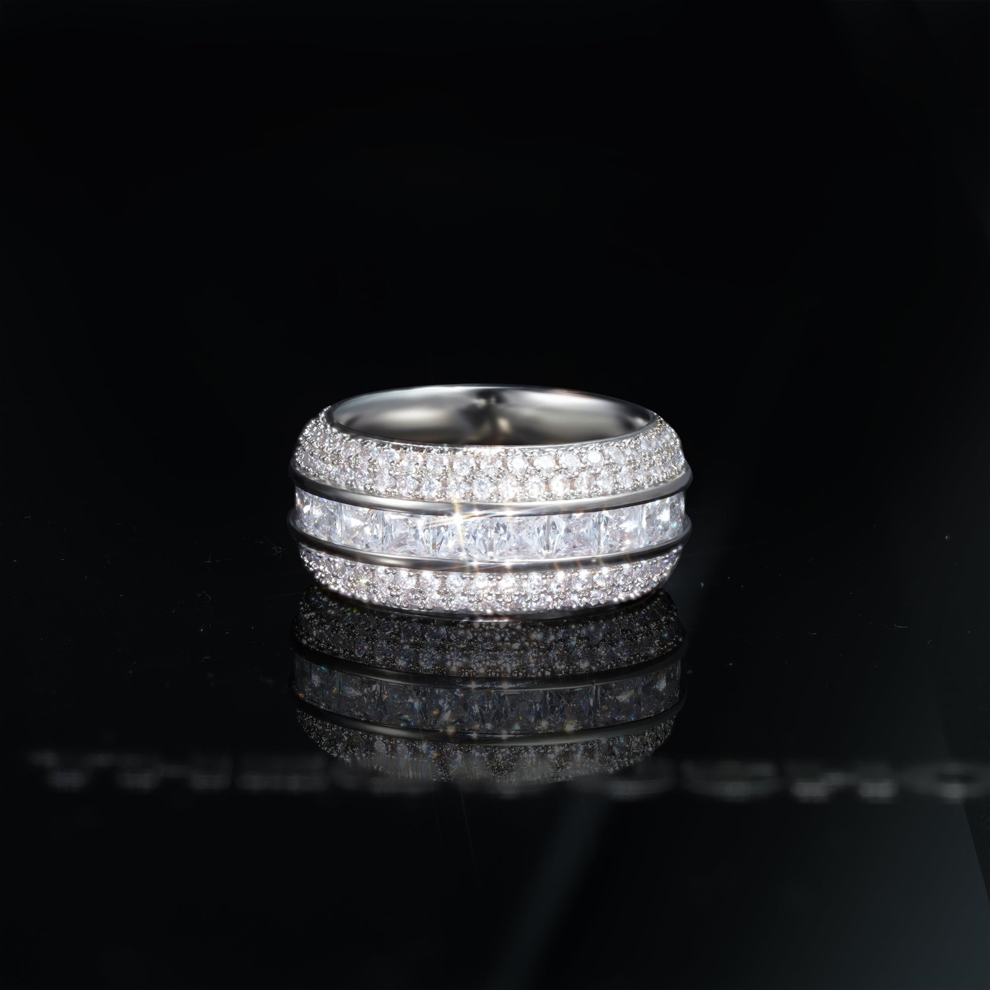 Iced  AAA CZ  18K Yellow Gold-Plated  Five Rows  Hollow Ring