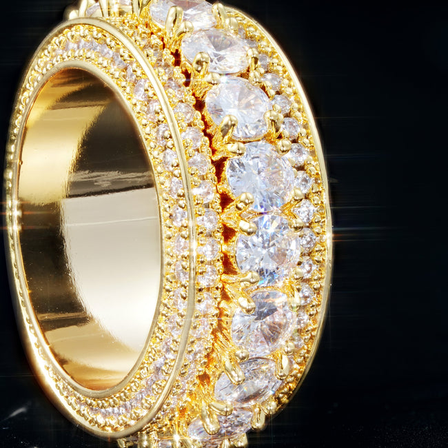 18K Gold-Plated  Five Rows Full Of Zircon  Single Layer Iced Band  Ring Main Image