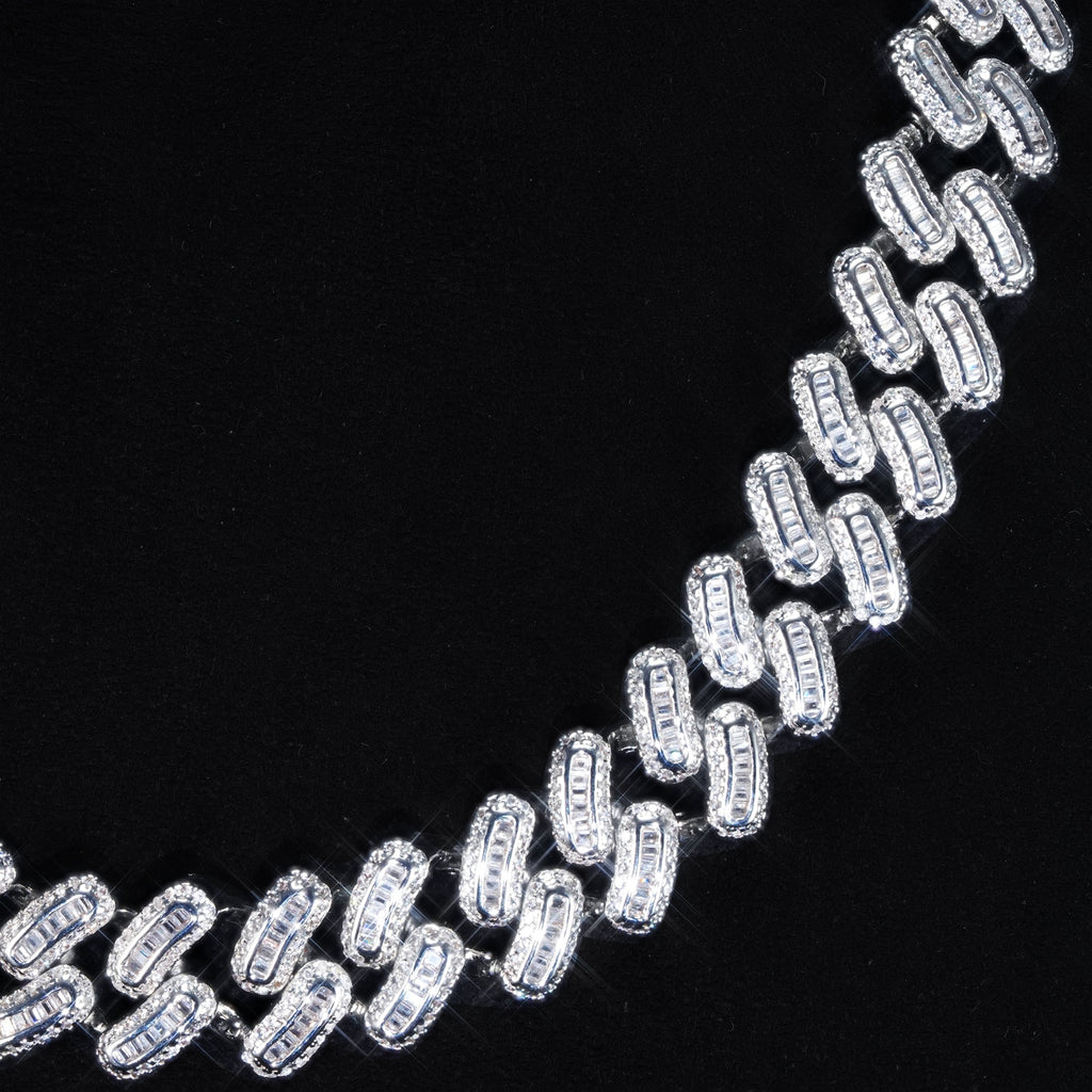 15mm 18K White/Gold-Plated BlingBling Baguette Iced Cuban Chain