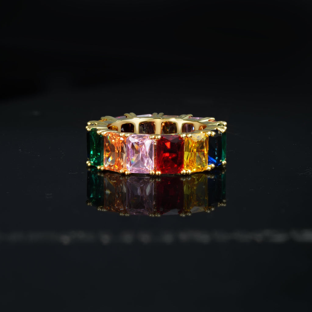 LIMITED STOCK!Gold-Plated  Micro-inlay CZ Rainbow Ring