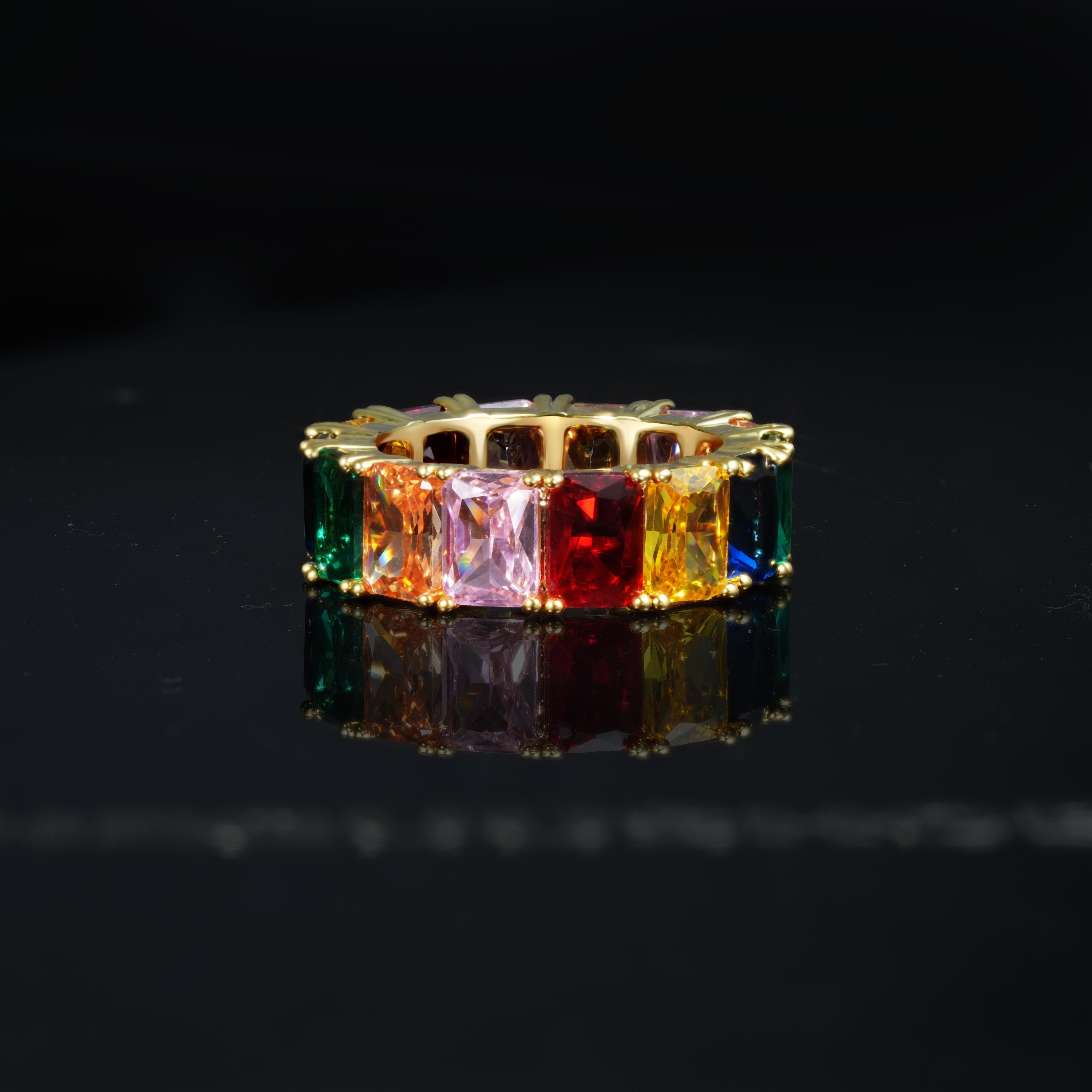 LIMITED STOCK!Gold-Plated  Micro-inlay CZ Rainbow Ring