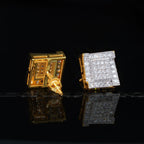Iced Gold-Plated CZ  Two-tone Square Ring Ladder Hip Hop Stud Earring