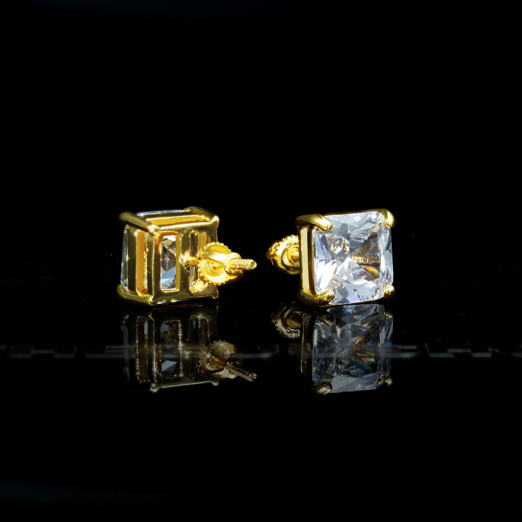 9mm  Hip Hop Gold-Plated Iced  CZ   Square Stud Earring