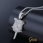 30mm  Iced Gold-Plated CZ  Rose Pendant & Cuban Link Chain