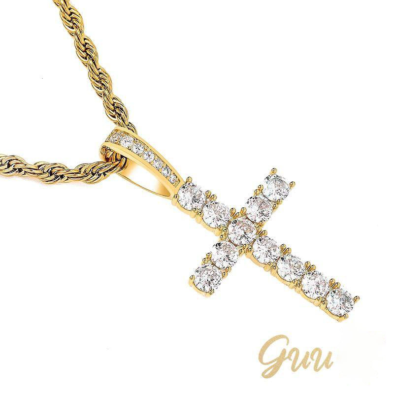 925 Sterling Silver Micro-inlay AAA CZ Cross Hip Hop Necklace