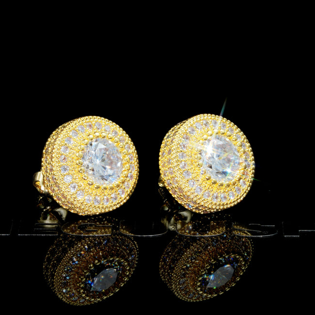 Gold Plated Iced Round Shape 12mm Hip Hop Earrings Hover Image