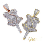 30mm  Iced Gold-Plated CZ  Rose Pendant & Cuban Link Chain