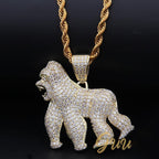 Iced AAA CZ Gorilla Pendant In 18K Yellow Gold-Plated