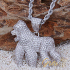 Iced AAA CZ Gorilla Pendant In 18K Yellow Gold-Plated