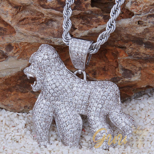 Iced AAA CZ Gorilla Pendant In 18K Yellow Gold-Plated Main Image