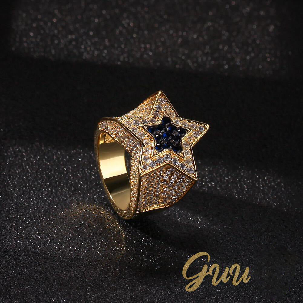 CZ Gold-Plated Copper Five-pointed Star Ring