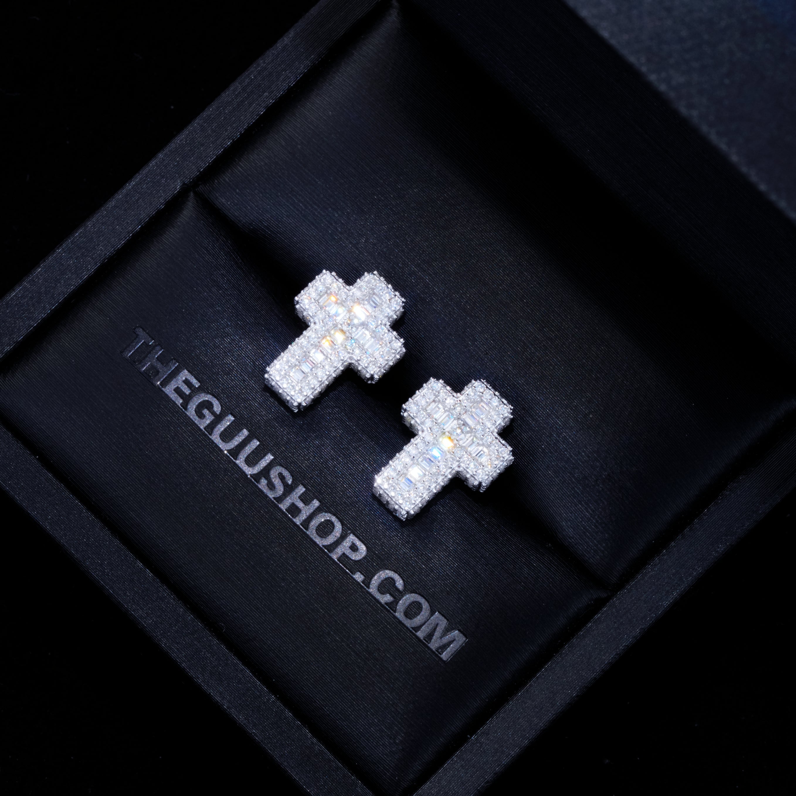 VVS1 Moissanite Baguette Cross Earrings