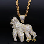 Iced AAA CZ Gorilla Pendant In 18K Yellow Gold-Plated