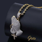 Iced Two-tone Prayer Gesture Cross Hip Hop Pendant Jewelry