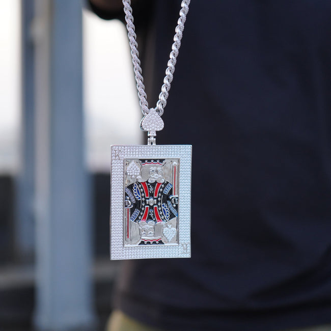 Iced Solid Large Royal King Poker Necklace Main Image
