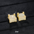 925s VVS Moissanite Iced 3D Cube Earrings In 18K Gold