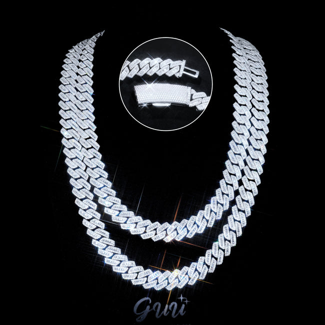 13mm Curved Clasp Baguette Prong Cuban Chain Hover Image