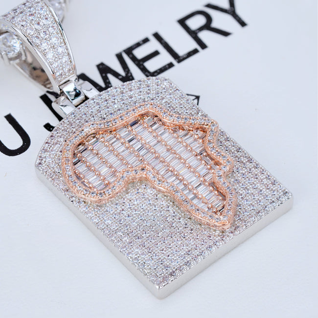 Africa Map Shape Two Layer Baguette Iced Necklace Main Image
