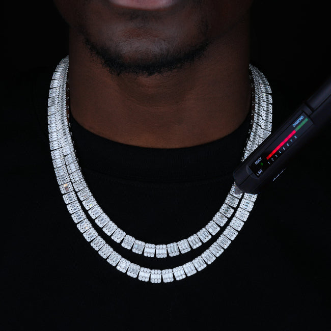 925S & VVS Moissanite 8MM Baguette Link Chain Hover Image