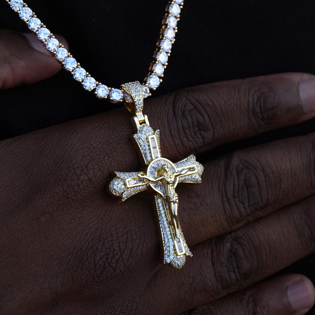 Jesus Crucifix Baguette Cross 18K Necklace Hover Image