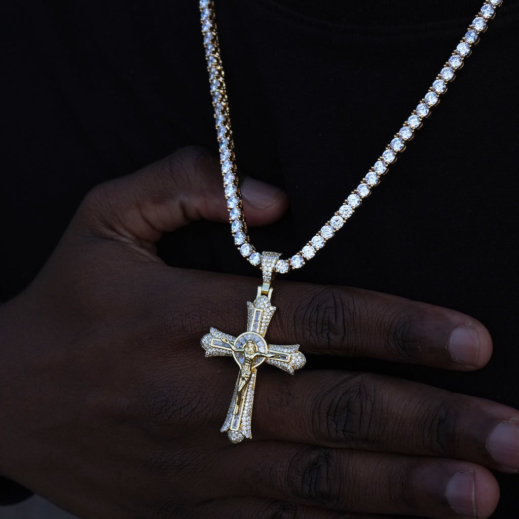 Jesus Crucifix Baguette Cross 18K Necklace