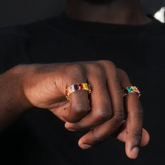LIMITED STOCK!Gold-Plated  Micro-inlay CZ Rainbow Ring Hover Image