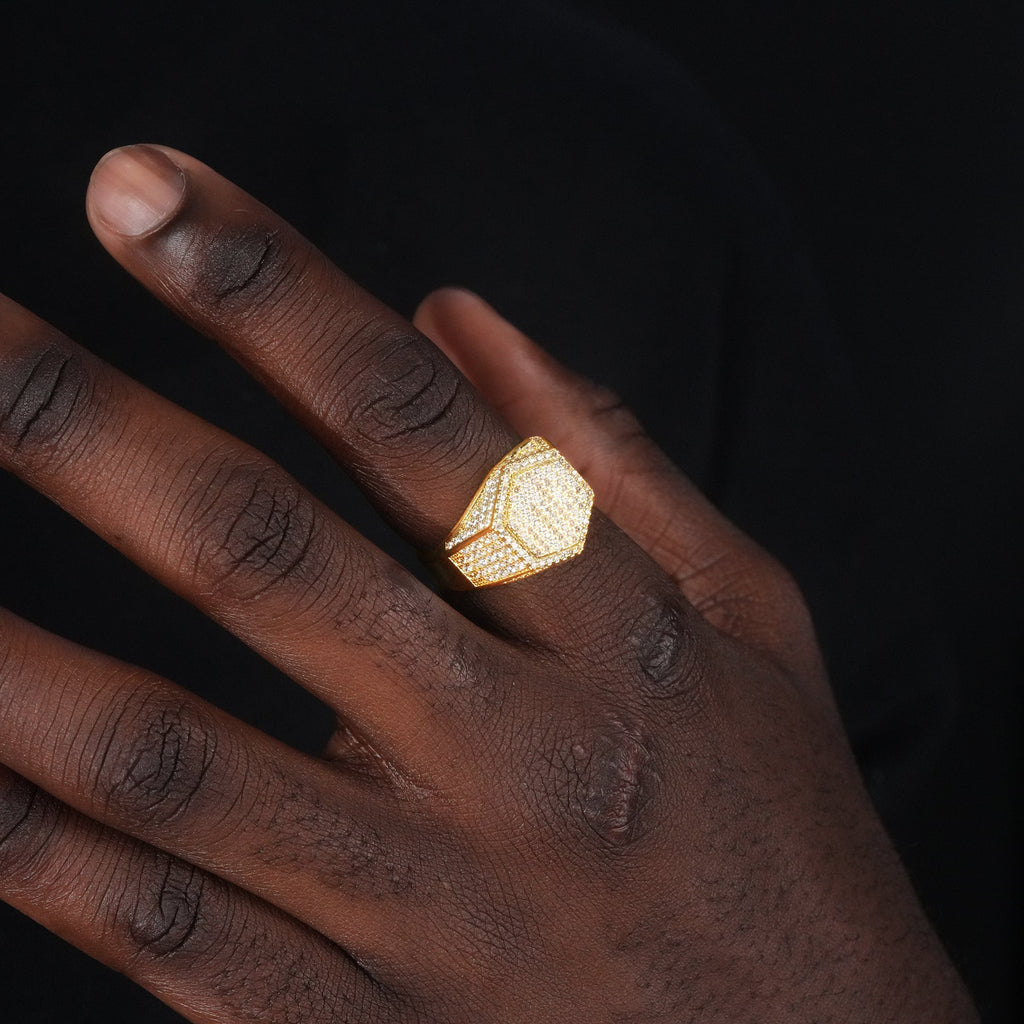 LIMITED STOCK! Micro-inlay CZ Hexagon Gold-Plated Ring
