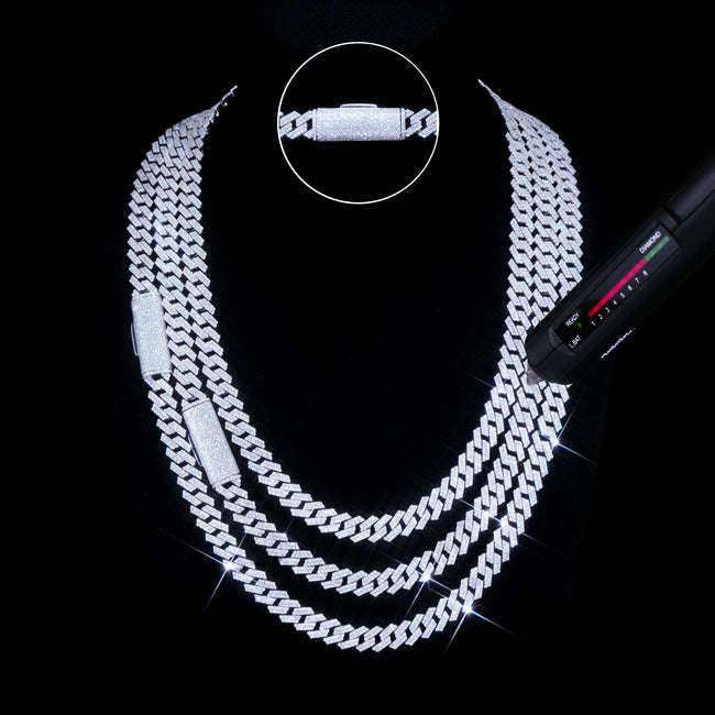 925S & VVS Moissanite 8MM Two Row Prong Cuban Link Chain Hover Image