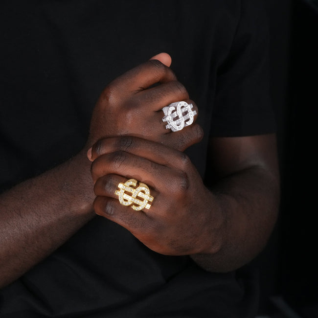 18K Yellow Gold-Plated Iced  AAA CZ Hollow US Dollar Ring Main Image