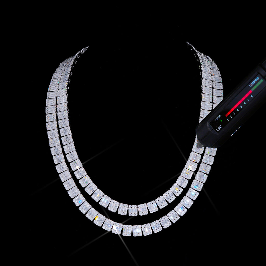 925S & VVS Moissanite 8MM Baguette Link Chain
