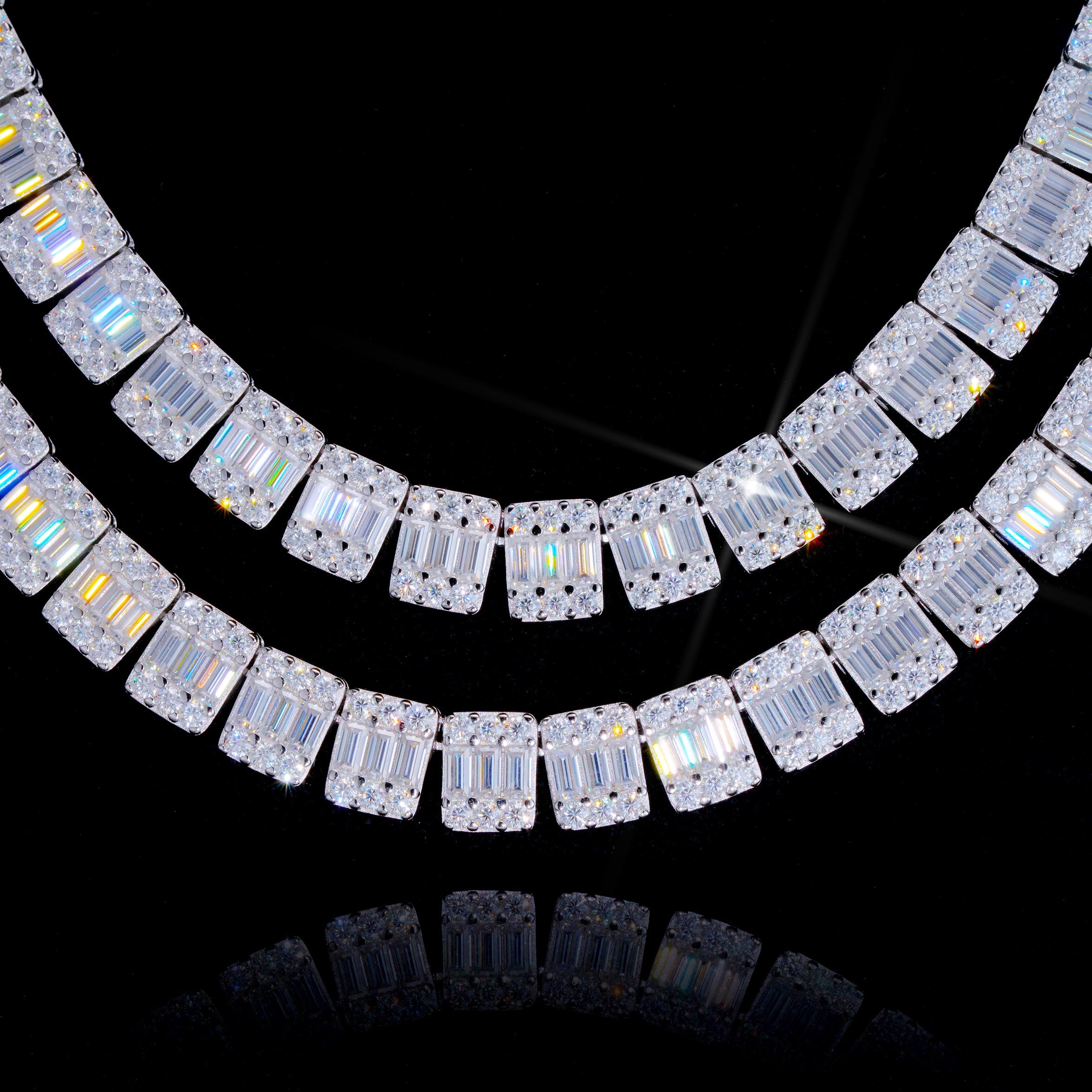 925S & VVS Moissanite 8MM Baguette Link Chain