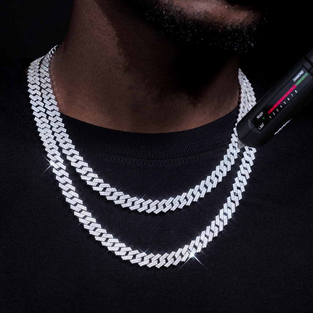 925S & VVS Moissanite 8MM Two Row Prong Cuban Link Chain