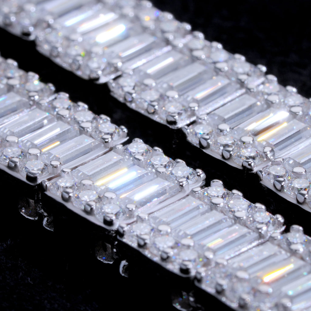 925S & VVS Moissanite 8MM Baguette Link Chain